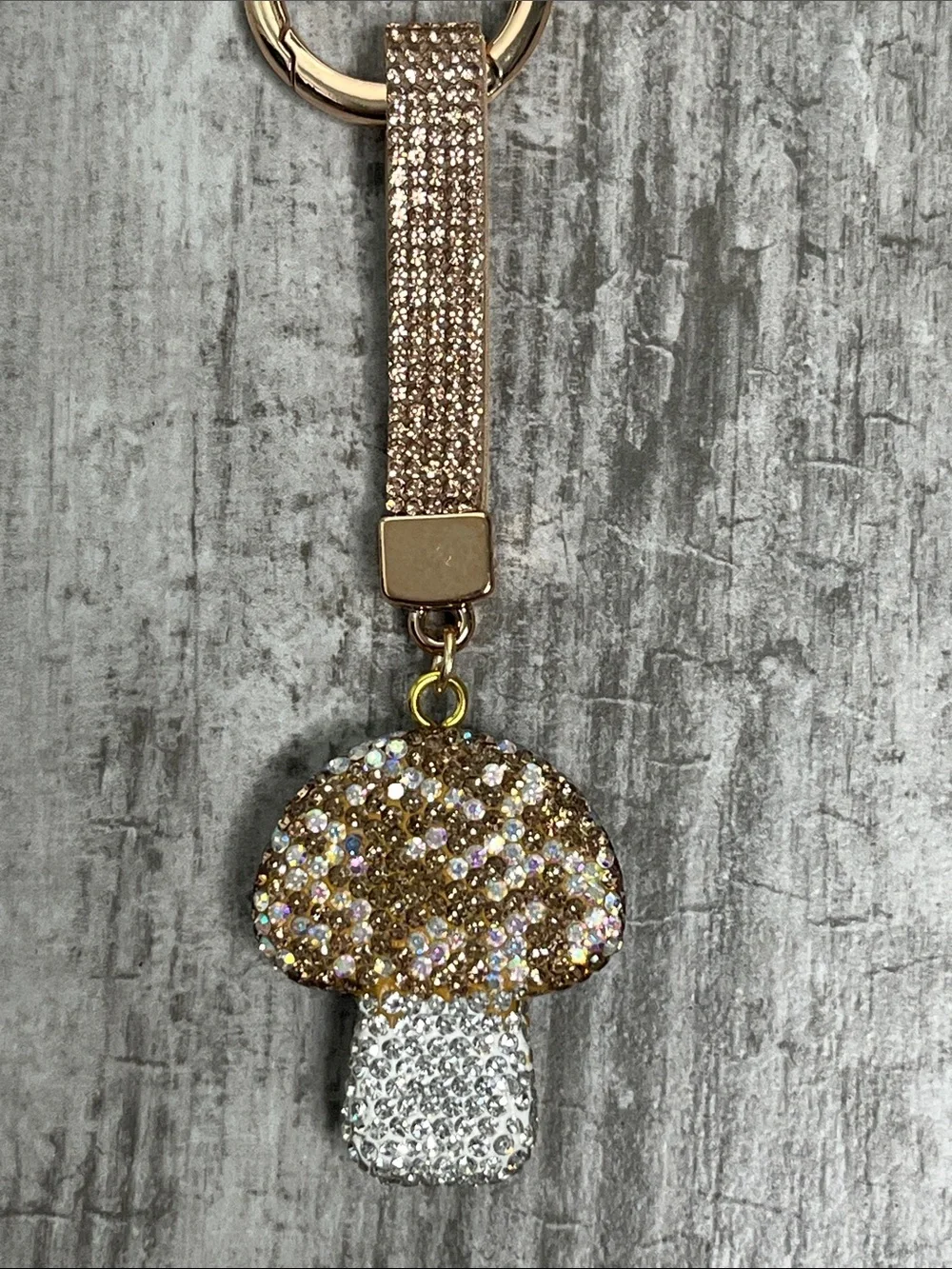 Gold and Silver Crystal Mushroom Keychain Charm